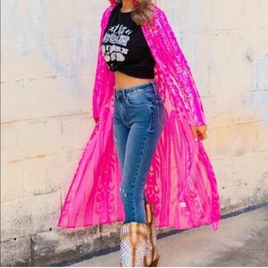 Southern Fried Chics Hot Pink Sequin Duster